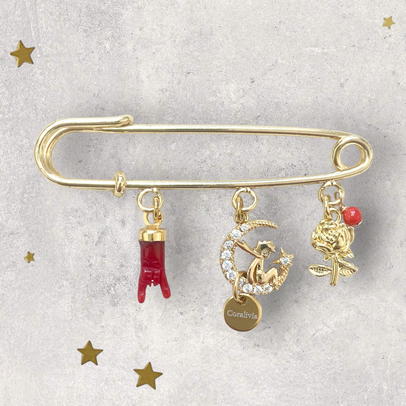 Bijou : Broche Petit Prince – Corail rouge de Méditerranée