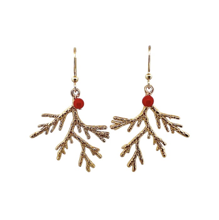 Bijou : Boucles d'oreilles branches de Corail Ghju