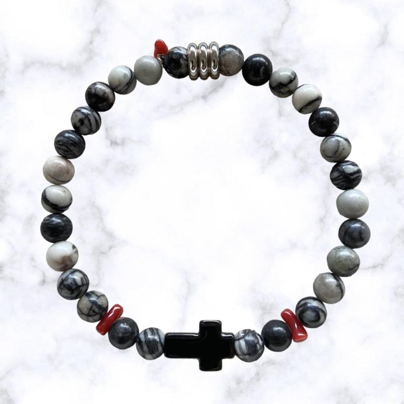 Bracelet en perles d’aventurine et sa croix noir - Fedi