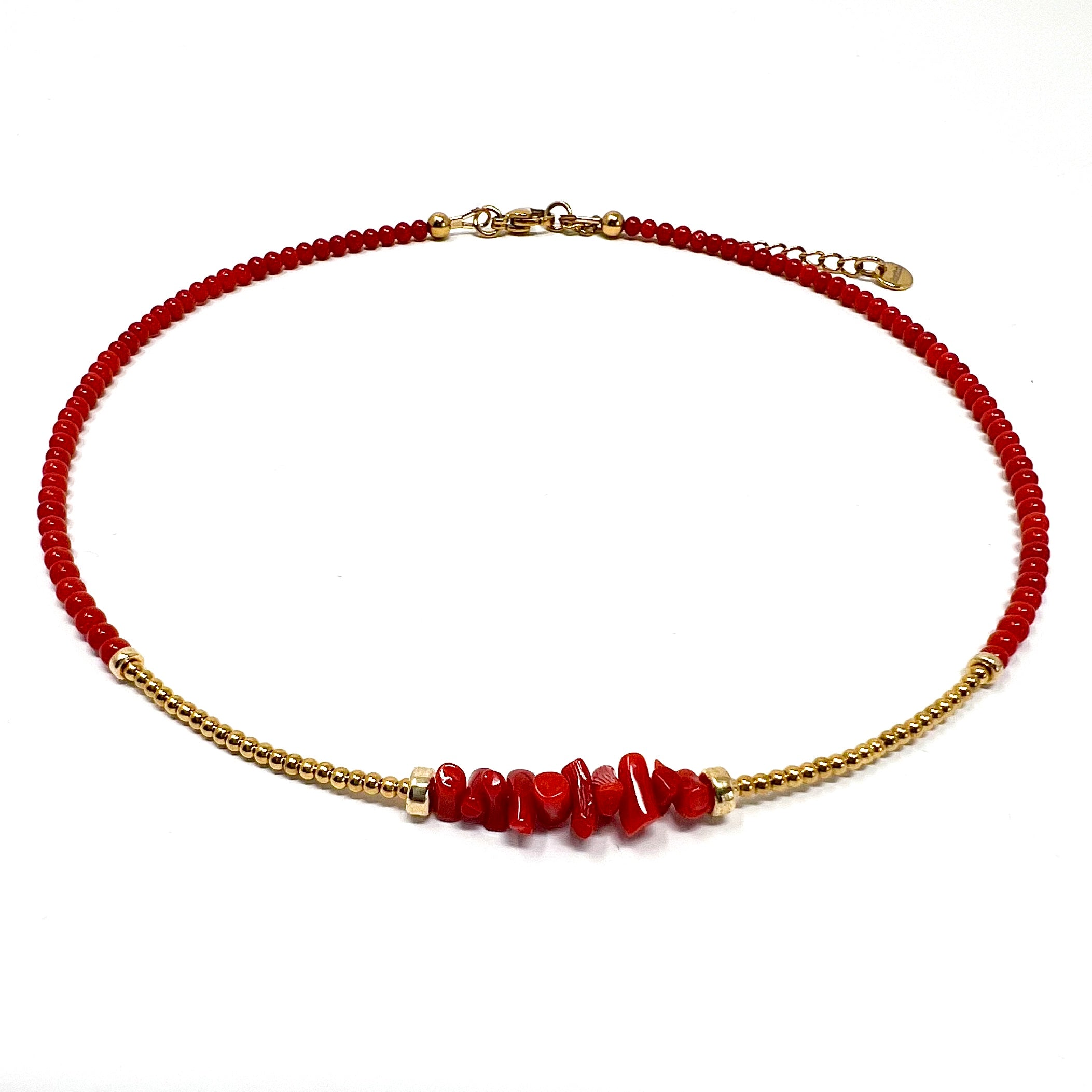 Collier chips et perles de Corail Tao bambou