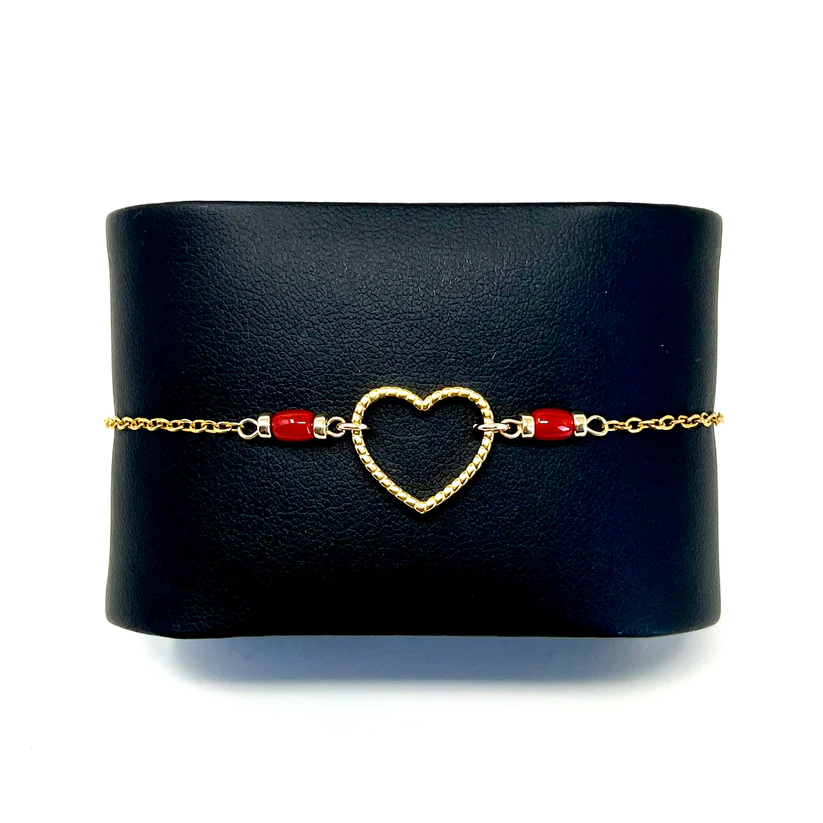 Bracelet Love en Corail rouge de Méditerranée – acier inoxydable | Coralivia